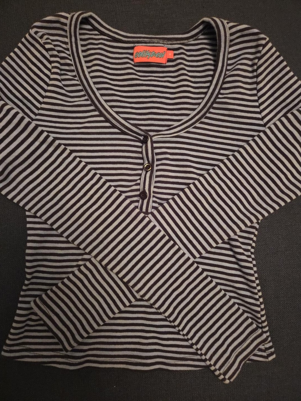 Edikted Striped Henley Long Sleeve Fitted Top Size S Y2K